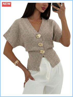 Short Sleeve Sheer Knit Cardigan Dressy Casual Sweater